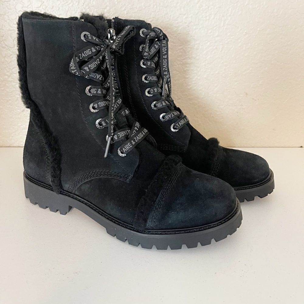 Zadig & Voltaire boots Joe black suede shearling combat boots new with box 40/9 - Picture 17 of 17